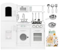 Mamabrum Grande Cuisine en Bois Enfant - Cuisine Jouet avec Four, Réfrigérateur, Lave-Linge, Tablier Chef, Accessoires - 81 x 29 x 84 CM - pour Enfants 3+ Ans