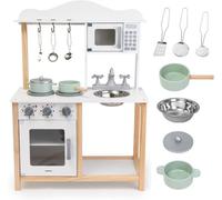 Mamabrum Cuisine enfant- Jouet d'imitation cuisine enfant en bois 31P x 60l x 83H avec micro-ondes, four, lavabo, plaque de cuisson