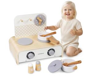 Mamabrum Cuisine pliante en bois pour enfants - Mini cuisine compacte avec accessoires de jeu de cuisine