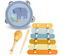Mamabrum Ensemble d'instruments pour Enfants sur Le Thème de l'éléphant : Tambour, Maracas, Xylophone, Jouet éducatif Favorisant Le Développement Manuel et Sensoriel, Jeu Créatif, Couleurs Subtiles