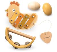 Mamabrum Ensemble Musical Bébé - Tambourin, 2 Hochets, Xylophone Thème Poule - Instruments de Musique en Bois - Jouets Éducatifs Développement Sensoriel 12+ Mois