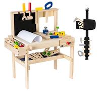 mamabrum Établi en Bois Enfant Montessori - Atelier Bricolage Complet avec Outils + Tableau & Papier - développement motricité, créativité & autonomie dès 1 an - Cadeau éducatif Durable