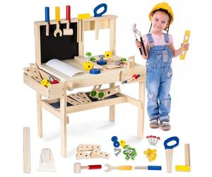 mamabrum Établi en Bois Enfant Montessori - Atelier Bricolage Complet avec Outils + Tableau & Papier - développement motricité, créativité & autonomie dès 1 an - Cadeau éducatif Durable