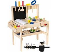 Mamabrum Etabli Enfants en Bois Atelier de Bricolage Ceinture 75 Pièces Table de travail, Marteau, Scie, Tournevis, Clé, + 1 an