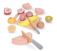 Mamabrum Fruits en Bois à Découper - Dînette Montessori pour Enfants 2+ avec Couteau et Planche en Bois - Fruits et Légumes Jouets avec Scratch - Jeu Éducatif pour la Motricité Fine