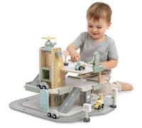 Mamabrum Garage en Bois pour Enfants avec Ascenseur Et Accessoires - Parking À Étages avec Station De Lavage Et Hélicoptère - Jouet Éducatif - Compatible avec Véhicules en Bois