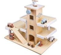 Mamabrum Garage pour Voitures en Bois - Parking avec Piste d'Atterrissage 4 Voitures 1 Hélicoptère 1 Pompe à Essence & Accessoires Multicolore G