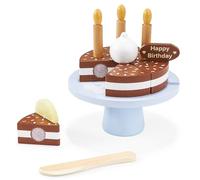Mamabrum Gâteau d'anniversaire en Bois - Jouet avec 6 Parts Découpables, Bougies, Crème, Chocolat et Accessoires - Jeu de Rôle Cuisine pour Enfants 3+ Ans (14 Items)