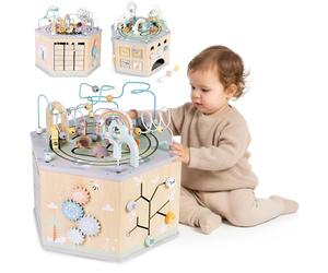 Mamabrum Grand Cube Éducatif - Jouet Montessori avec Queue Magnétique, Boucles de Moteur et 10+ Activités - Pour les tout-petits à partir de 12 m+