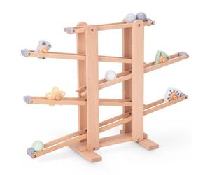 Mamabrum Grande Piste de Billes - Toboggan avec Éléments Rotatifs, Boules en Bois, 4 Éléments Rotatifs, Piste de Course pour Enfants