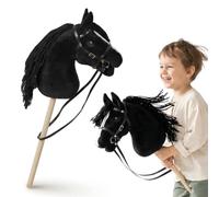 Cheval à bâton hobby horse en bois et peluche mamabrum noir dès 3 ans 68 cm