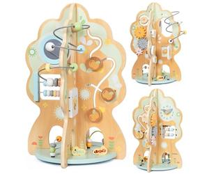 mamabrum Jouet Éducatif en Bois 10 en 1 - Arbre d'Activités Enfants avec Engrenages, Horloge, Miroir, Boucles Motrices, Glisseurs et Portes - Jeux Bois Éducatifs 44,5cm