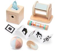 mamabrum Jouets Montessori Bébé 0-6 Mois - Set Sensoriel Éducatif - Jouets en Bois, Cartes Noir et Blanc, Perles, Chiffons - Compatible avec Bébé Nouveau-né