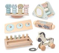 mamabrum Jouets Montessori en Bois pour Enfants 19-24 Mois - 6 Jeux éducatifs sensoriels : Puzzle, Jeu d'équilibre, boîte d'activités, empileur - développement motricité et logique
