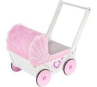 mamabrum Landau Poussette en Bois pour Poupée - Chariot de Marche Enfant avec Roues Antidérapantes, Rangement Jouets, Certifié CE - Rose, 47 x 26,5 x 40 cm