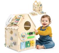 mamabrum Maison d’Activités Montessori en Bois 6 en 1, Grand Cube Sensoriel Éducatif avec Jeux de Motricité, Busy Board avec Éléments Musicaux et Manipulatifs pour Enfants