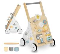 Mamabrum MAM172 Trotteur Bebe 8-en-1, Table d'Activité avec Poussoir en Bois, Centre de Manipulation, Hauteur Réglable 58-66cm - Jouet Éducatif pour Premiers Pas