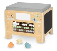 mamabrum MAM175 - Banc Montessori éducatif 2-3 Ans - Jouet Enfant avec trieur de Formes, abaque, Miroir et Tableau - Coffre de Rangement Multifonction en Bois