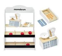 Mamabrum Marchande Enfant en bois 67 *46,5 *22 cm - Stand Vendeur Balance, Terminal avec Carte & 4 Pommes - Couleurs Ecologiques G