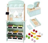 Mamabrum Marchande Enfant & Théâtre en Bois 97*48*24 cm - 2EN1 Grand Stand Vendeur - Caisse, Balance Fruits & Légumes Vert Pastel Vert G
