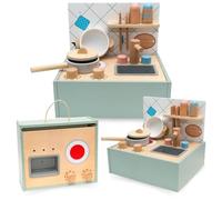 Mamabrum Mini Cuisine Jouet Bois avec Accessoires - Cuisine Jouet Pliante avec Évier, Plaque, Ustensiles, Poêle, Casserole - Jouet Éducatif dès 3 Ans