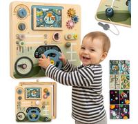 Mamabrum Montessori ESPACE BOARD 2-en-1 - Cockpit Pilote et Pilote - 8 Planches, Volant, Vitesse, Radar - Planche Éducative 45x45 cm pour Enfants 18m+