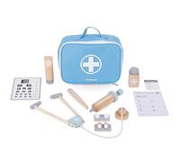 Mamabrum, Petit kit de médecin en bois, sac de médecin, carte de test visuel, 4 types de médicaments, thermomètre, stéthoscope, recettes, badges de médecin pour enfants