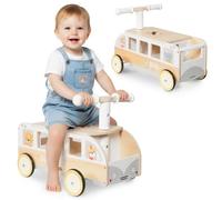 Mamabrum Porteur en Bois Forme Bus - Voiture Jouet Bébé avec Coffres, Siège Peluches, Roues Antidérapantes, Design Naturel, Motricité et Équilibre, dès 12 Mois