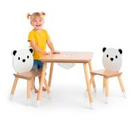 mamabrum Table Enfant avec Rangement et 2 Chaises Ours - Ensemble en Bois 67x67 cm - Mobilier Créatif pour Jeux Apprentissage et Repas - Dès 3 Ans