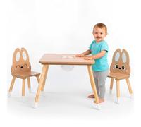 mamabrum Table Enfant avec Rangement - Set en Bois avec 2 Chaises Oreilles de Lapin - 67x67 cm - Apprentissage et Jeux dès 3 Ans