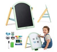 Mamabrum Tableau enfant bois double face 2 en 1 magnétique et ardoise avec support pliable tableau éducatif avec accessoires pour écrire dessiner enfants dès 3 ans