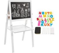 Mamabrum Tableau Enfant Bois Double Face Magnétique à Feutre & Tableau Noir à Craie - Chevalet Pliable - Éponge Lettres Aimantées Hauteur Réglable F383 Blanc G