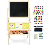 Mamabrum Tableau Enfant en Bois Double Face Magnétique & Tableau Noir 98x 45x42cm - Chevalet avec Boulier & Horloge, Craie Eponge Lettres - Pliable Blanc G
