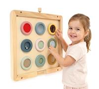 Mamabrum Tableau Sensoriel Montessori 9 Textures avec Cadre 18m+ | Tableau sensoriel mural 18m+ avec 9 surfaces, miroir et cloche pour explorer différentes textures et sons.