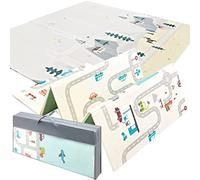 Mamabrum Tapis de Jeu Bébé Pliable, Tapis d’Éveil en Mousse 1 cm, Motif Montagne et Route, Imperméable et Antidérapant, Sac de Transport Inclus, 200 x 180 x 1 cm