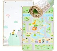 Tapis D'éveil Bébé Double Faces Mamabrum 120*180*0,5 - Mousse, Pliable, Imperméable, Antidérapant, Motif Forêt & ville