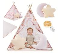 Mamabrum Tente Enfant Intérieur Rose avec Tapis Rembourré, Coussins et Guirlande LED, Cabane de Jeu Décorative Chambre Fille dès 3 Ans
