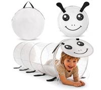 Mamabrum Tunnel de Jeu Chenille pour Enfants en Polyester et Métal, Dimensions 180 × 46 cm, Pliable avec Pochette de Transport, Intérieur et Extérieur, Blanc et Gris
