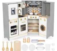 Mamabrum XXL Cuisine d'angle en bois pour enfants avec LED et nombreux accessoires