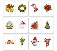 MAMACHU 12 Pièces Mini Diamond Painting Noel, 5D DIY Mini Diamant Peinture Noël, Broderie Diamant Kit pour Décoration de Noël Cadeaux de Noël, Finition Rapide, 15 * 18cm, Cadre Non Inclus