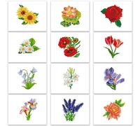 MAMACHU 12PCS 5D DIY Diamond Painting Kit Complet, Thème Fleurs Broderie Diamant Complète pour Décoration Maison, 15×18cm
