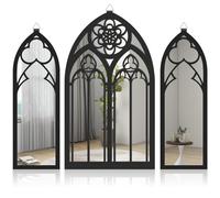 Mamamax 3pcs Miroir Gothique Mural Noir - Ensemble de Miroir Mural Gothique Arche - Petit Miroir Gothique Mural Décoratif Acrylique et Bois - Décoration Baroque pour Chambre