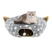 Mamamax Tunnel Chat d'Intérieur Amovible, Panier Chat Moelleux avec Coussin Circulaire, Tunnel pour Chat Rond Assemblé en Cercle/S/Demi-Cercle (Gris, Etoile)