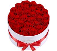 MAMAMIKO 27 Roses Éternelles Rouges en Boîte, Fleur Éternelle, Cadeau Femme | Composition Florale Romantique, Cadeau Saint-Valentin, Anniversaire ou Fête des Mères, pour Femme, Épouse, Copine ou Maman