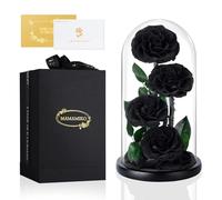 MAMAMIKO 4 Rose Eternelle sous Cloche, Fleur Eternelle Cadeau, Idée Boite Rose Eternel, Cadeau Fête des Mères, St-Valentin, Noël, Anniversaire, Femme, Copine, Amie, Mere, Grand Mere(Rose Noir)