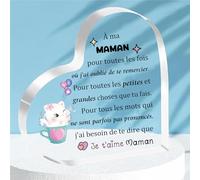Maman Acryli Plaque Coeur Femmes Fête des Mères Cadeaux Bureau Signe Chat Personnalisé Anniversaire Noël Cadeau Décoration de Maison Retraite Merci d’Apprécier Souvenir Je t'aime Rappel