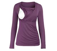 Maman BéBé Femmes Maternité Longue Blouse VêTements Allaitement Manches Enceintes Hauts Solide Maternité Blouse Chemises pour MaternitéS Bureau Mode (Purple, XXL)