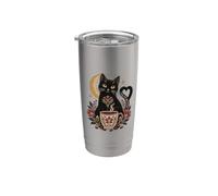 Maman Chat Café Chat Noir Fleurs Lune Amour Du Café Gobelet isotherme en acier inoxydable double paroi