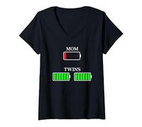 Maman de jumeaux maman batterie vide parents cadeau maman T-Shirt avec Col en V