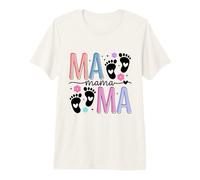 Maman Empreintes de Pieds de bébé Cœurs Fleurs T-Shirt Haut de Gamme